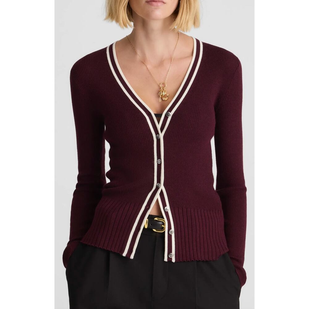Madewell | Merino Silk V Neck Cardigan Dark Pomegranate | Sz XS